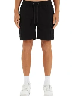 Nena & Pasadena S150 Slim Stretch Cargo Short in Black