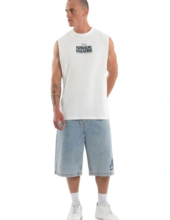 Nomadic Paradise Enjoy Relaxed Muscle T-shirt in White