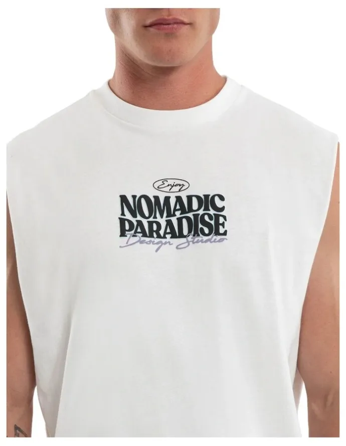 Nomadic Paradise Enjoy Relaxed Muscle T-shirt in White