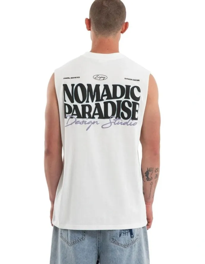 Nomadic Paradise Enjoy Relaxed Muscle T-shirt in White