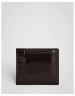 Oroton Jordan Crackle Bifold Wallet Coin Pouch in Dark Chocolate
