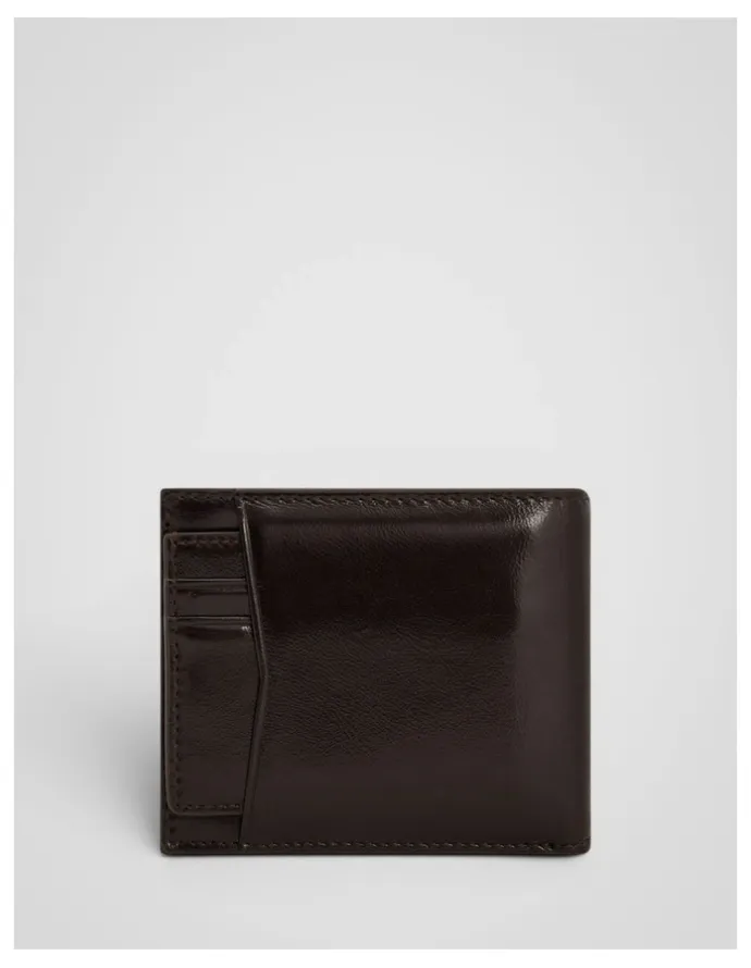Oroton Jordan Crackle Bifold Wallet Coin Pouch in Dark Chocolate