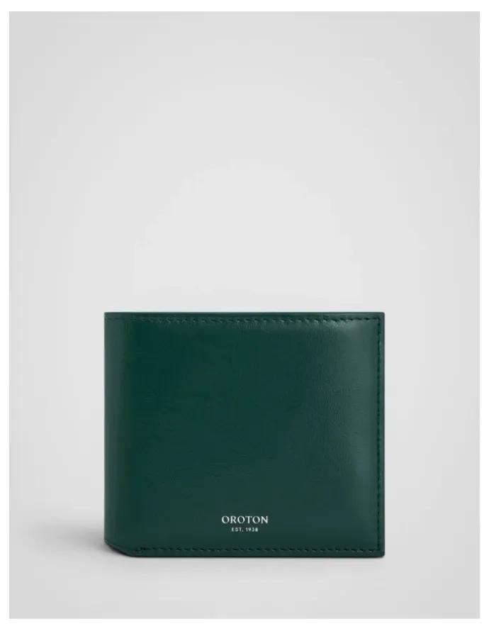 Oroton Jordan Crackle Bifold Wallet in Emerald
