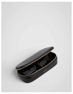 Oroton Jordan Crackle Zip Sunglasses Case in Dark Chocolate