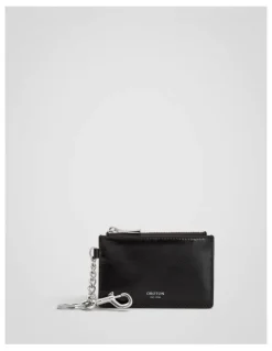 Oroton Jordan Crackle Zip Wallet Keyring in Dark Chocolate