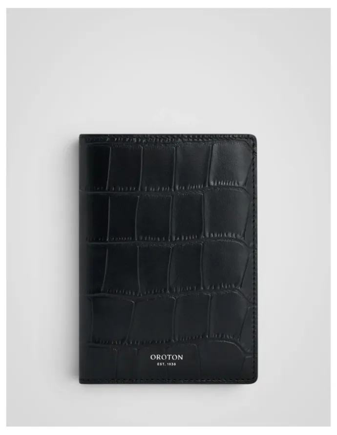 Oroton Jordan Texture Passport Holder in Black