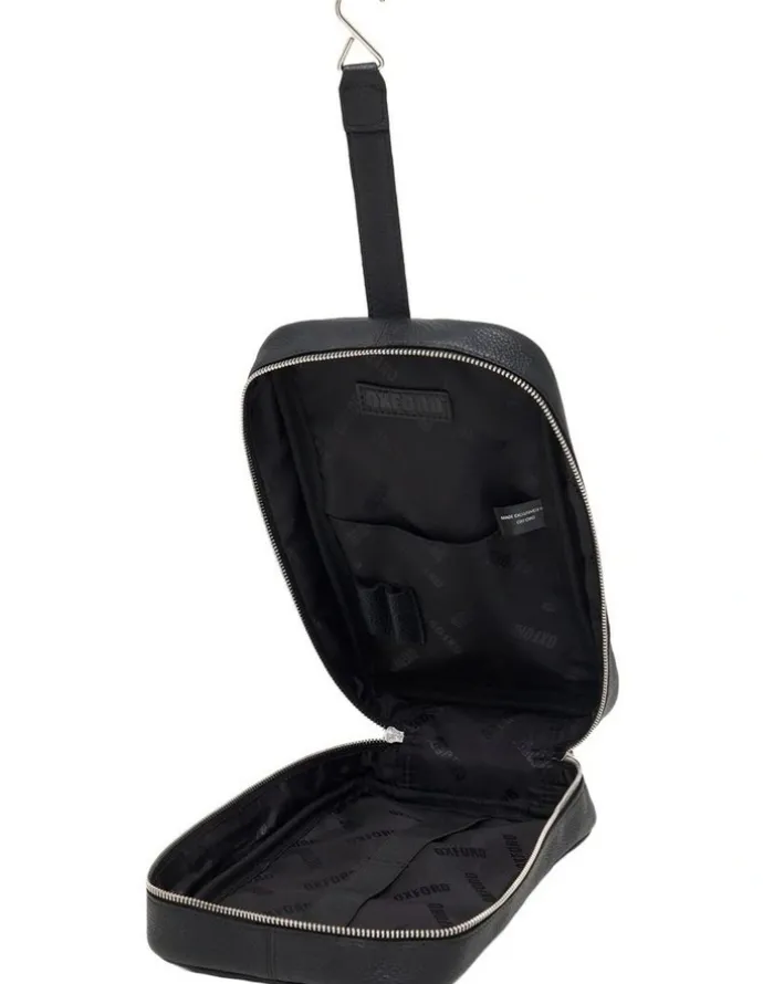 Oxford Aaron Leather Washbag in Black
