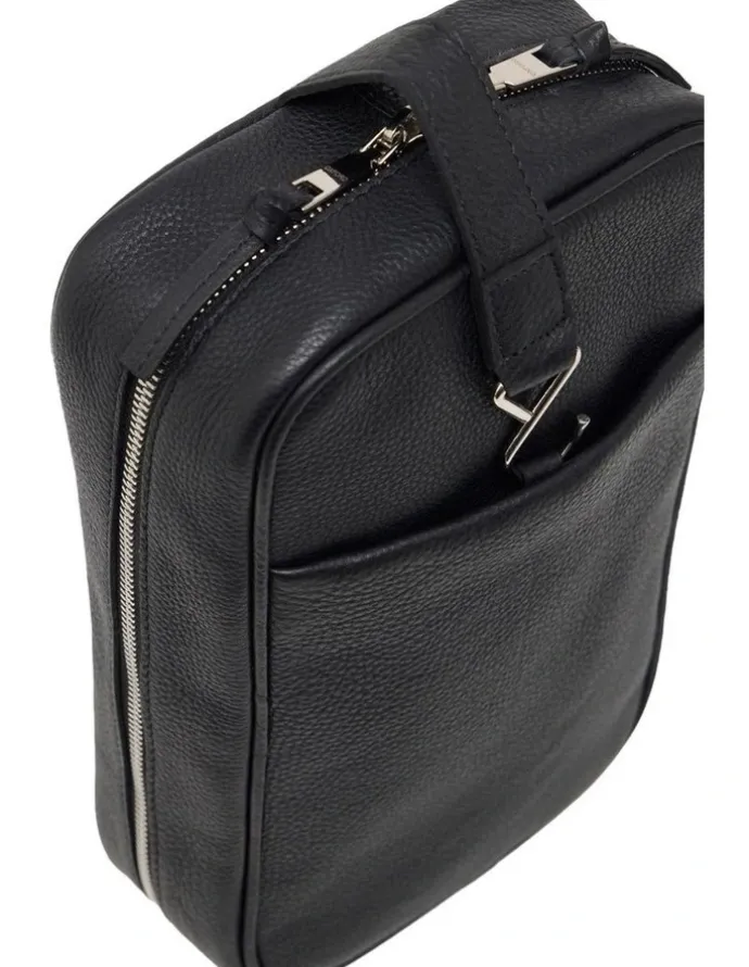 Oxford Aaron Leather Washbag in Black