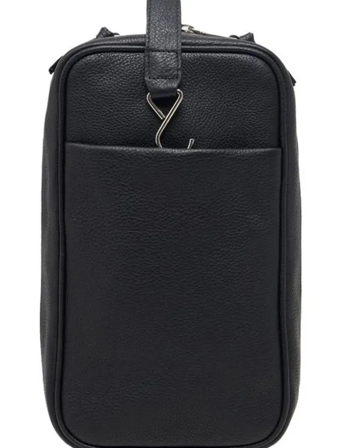 Oxford Aaron Leather Washbag in Black