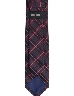 Oxford Baird Check Silk Tie 7cm in Wine