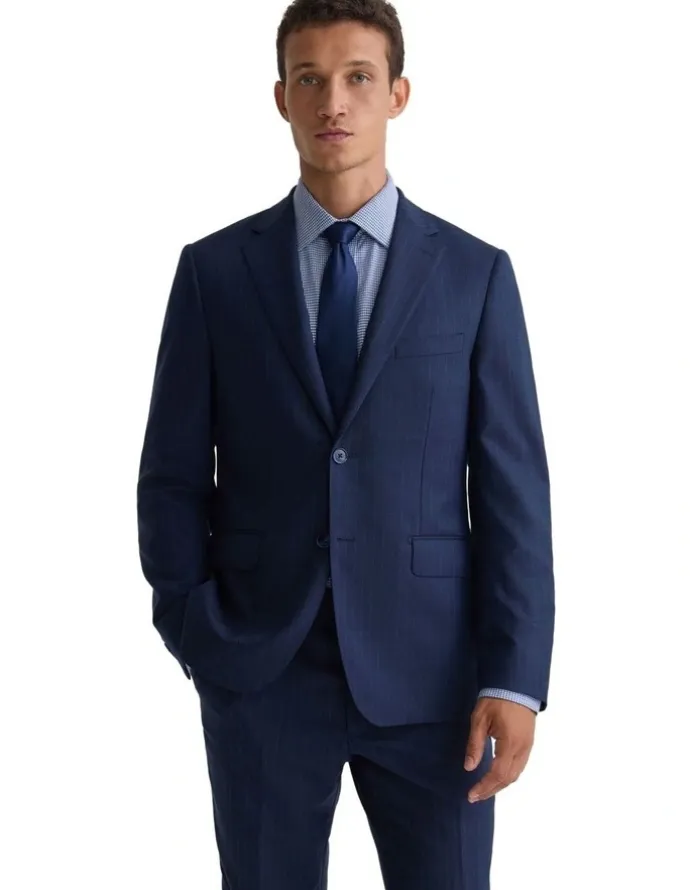 Oxford Bryon Luxury Half Canvas Suit Jacket in Navy Pinstripe