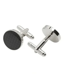 Oxford Dark Circle Cuff Link in Silver
