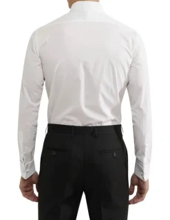Oxford Dinner Shirt With Front Pleats in White
