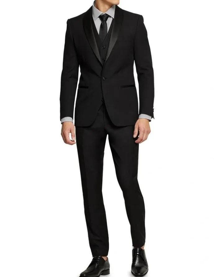 Oxford Dinner Suit Trousers with Side Tape in Black