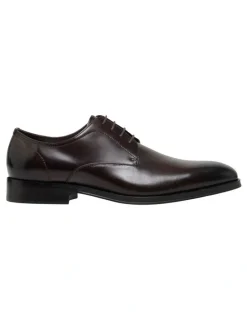 Oxford Ezra Lace Up Leather Derby Shoes in Dark Brown