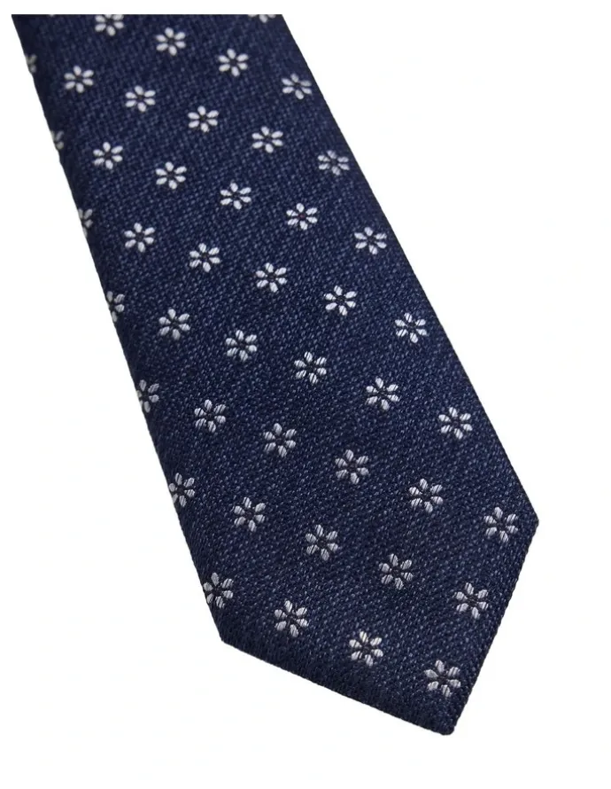Oxford Isaac Ditsy Silk/Wool Tie 7cm in Navy