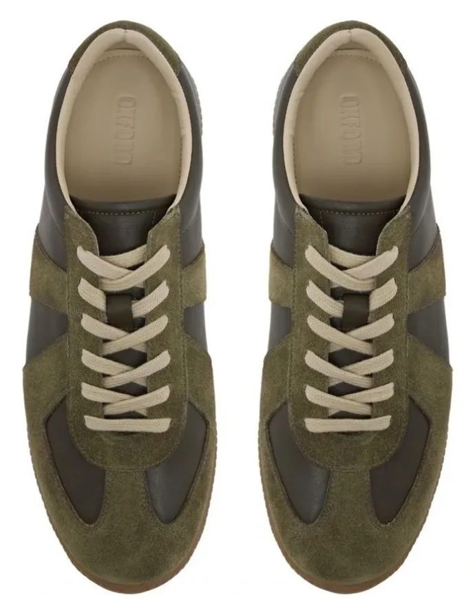 Oxford Max Leather/Suede Trainer in Olive