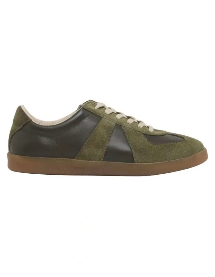 Oxford Max Leather/Suede Trainer in Olive