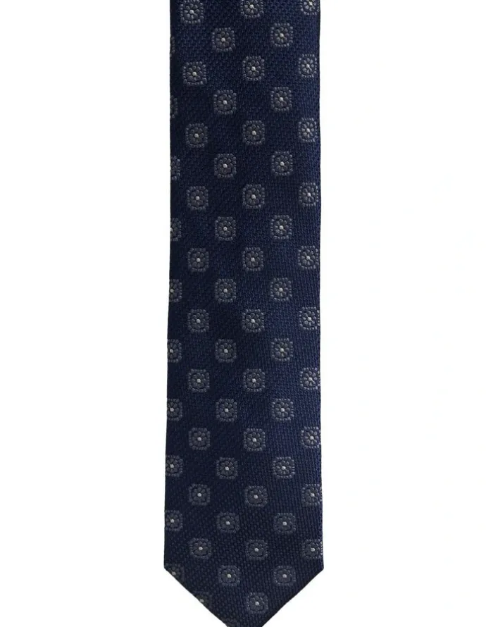 Oxford Rosetta Silk Tie 7cm in Navy