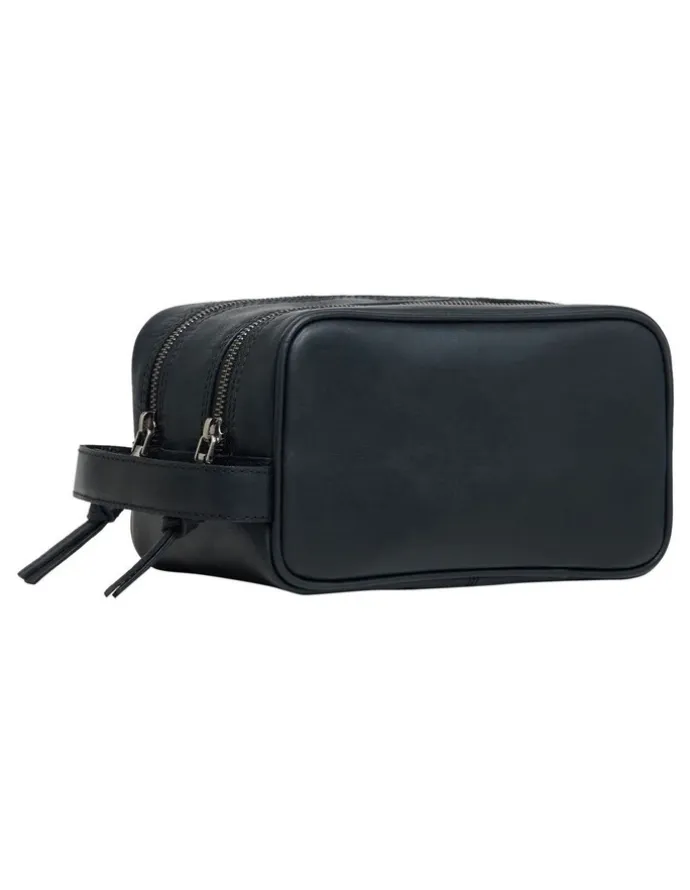 Oxford Traveller Leather Wash Bag in Black