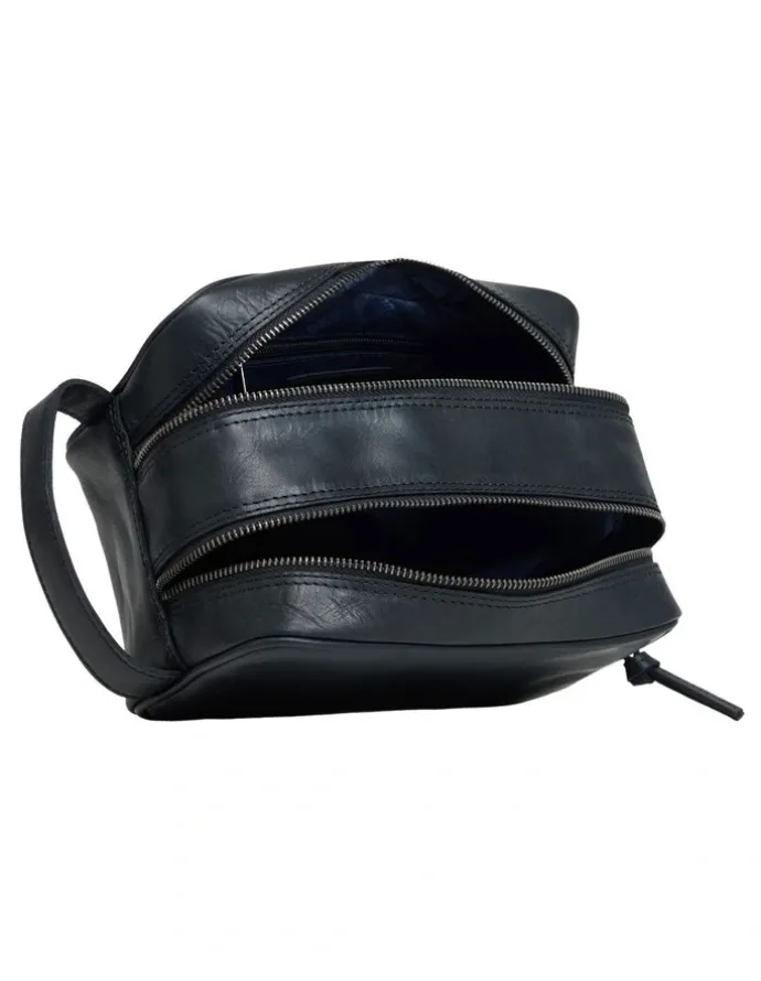 Oxford Traveller Leather Wash Bag in Black