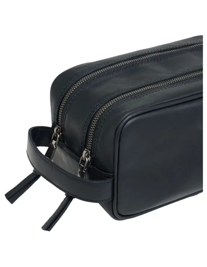 Oxford Traveller Leather Wash Bag in Black