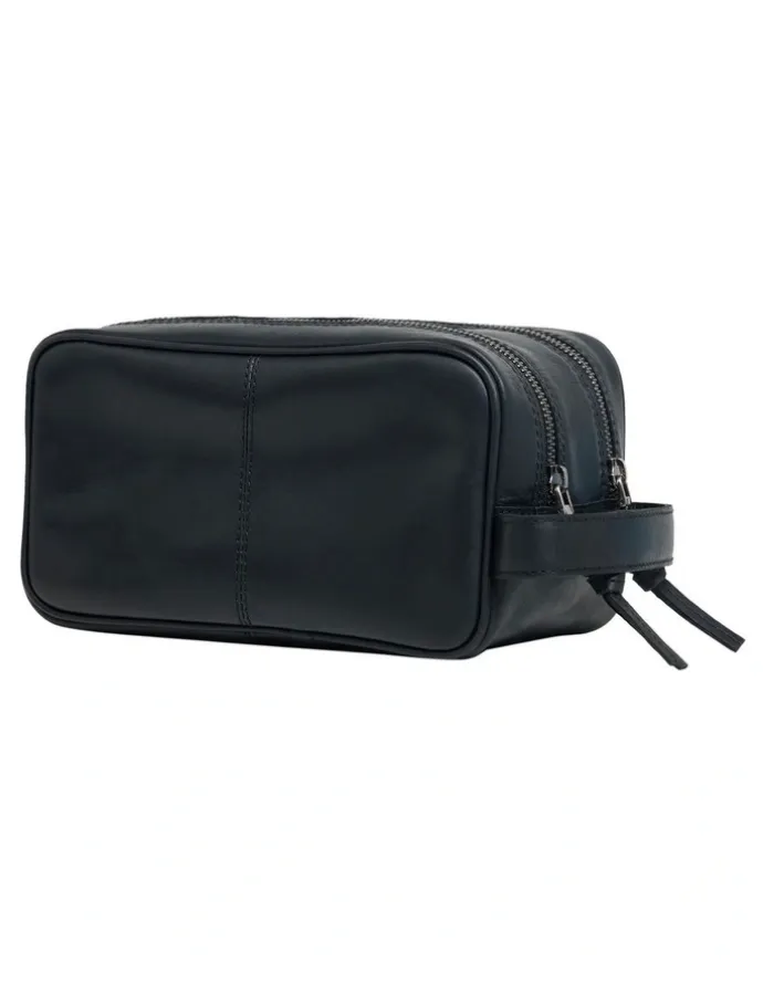 Oxford Traveller Leather Wash Bag in Black
