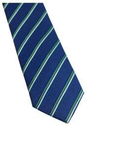 Oxford Walker Stripe Silk Tie 7cm in Navy/Green