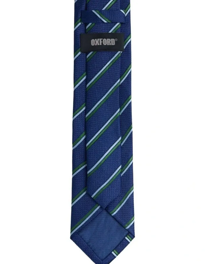 Oxford Walker Stripe Silk Tie 7cm in Navy/Green