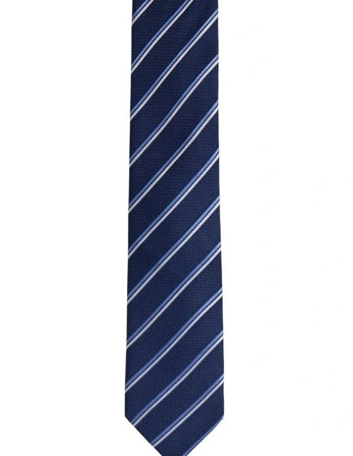 Oxford Walker Stripe Silk Tie 7cm in Navy/Blue