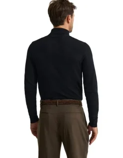 Oxford Aaron Turtle Neck Merino Pullover in Black