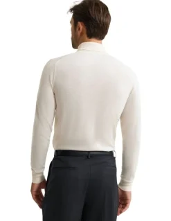 Oxford Aaron Turtle Neck Merino Pullover in Winter White