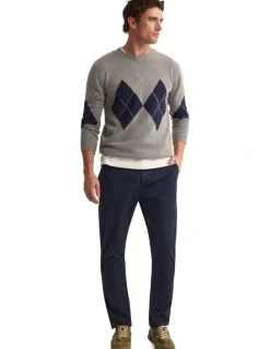 Oxford Anton Wool Argyle Crew Neck in Grey