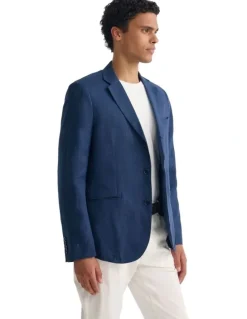 Oxford 3 Button Linen Milton Blazer in Navy