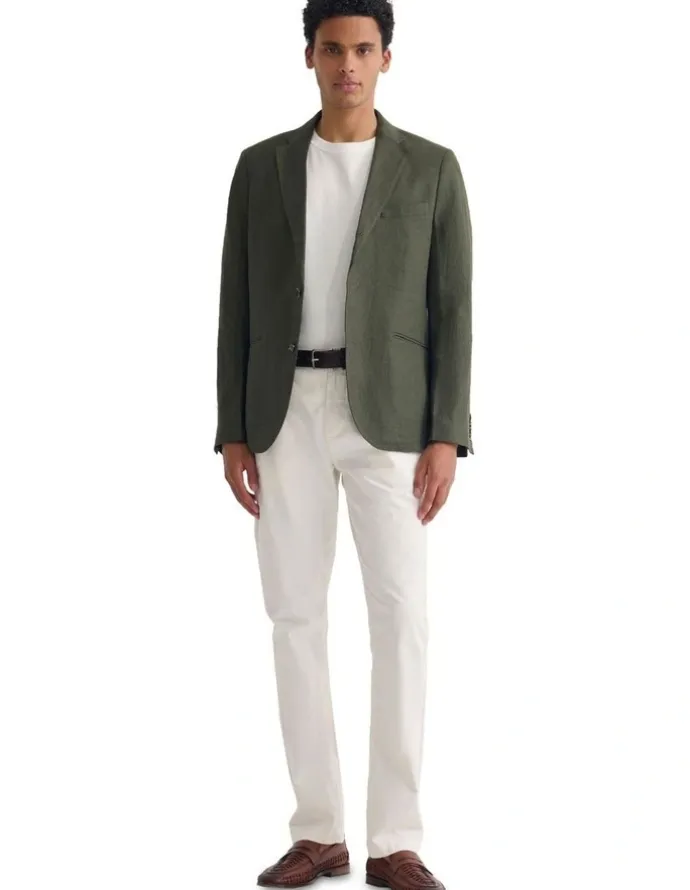 Oxford 3 Button Linen Milton Blazer in Olive