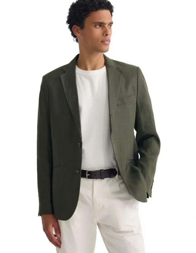 Oxford 3 Button Linen Milton Blazer in Olive