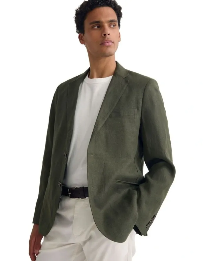 Oxford 3 Button Linen Milton Blazer in Olive