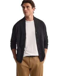 Oxford Caleb Wool Cardigan in Charcoal