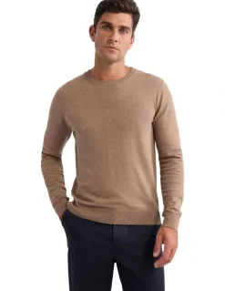 Oxford Cotton Cashmere Crew Neck Knit in Bark