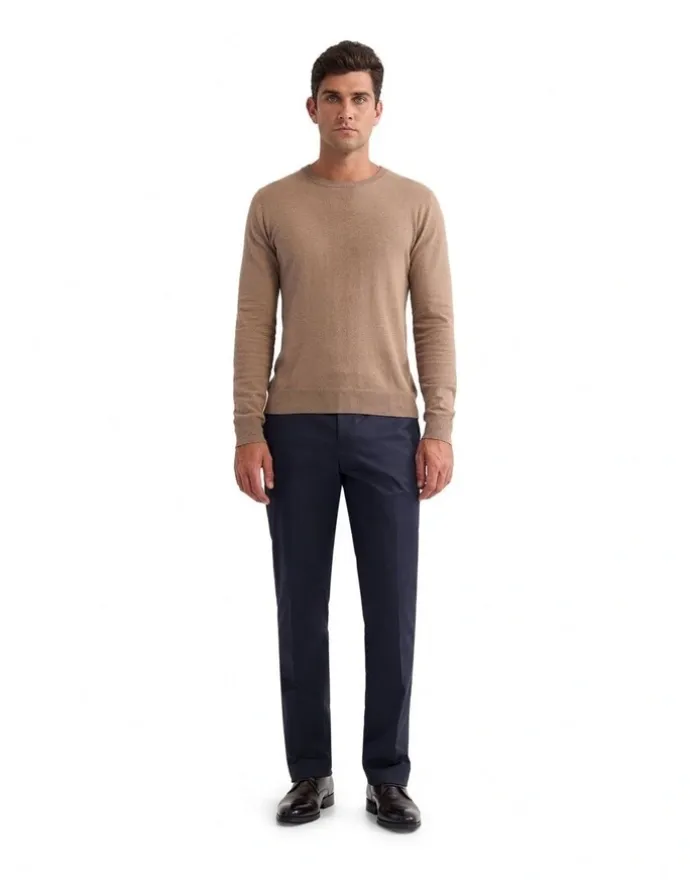 Oxford Cotton Cashmere Crew Neck Knit in Bark