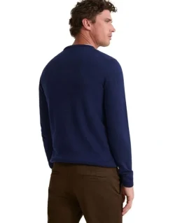 Oxford Crew Neck Pure Merino Wool Pullover in Navy