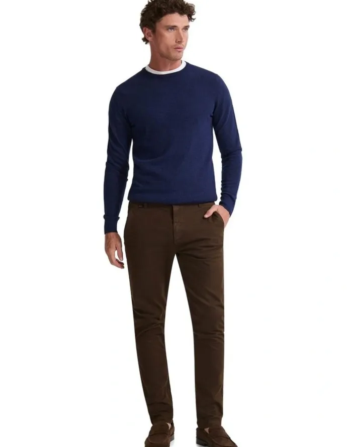 Oxford Crew Neck Pure Merino Wool Pullover in Navy