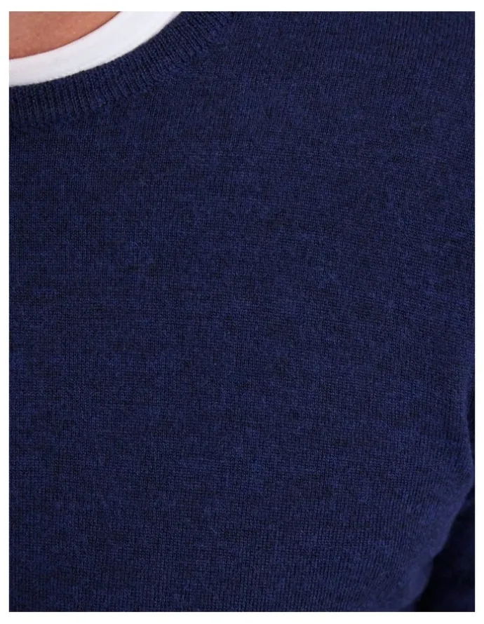 Oxford Crew Neck Pure Merino Wool Pullover in Navy