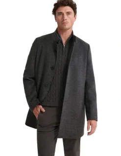 Oxford Dunbar Wool Rich Coat in Grey Herringbone