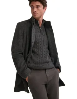 Oxford Dunbar Wool Rich Coat in Grey Herringbone