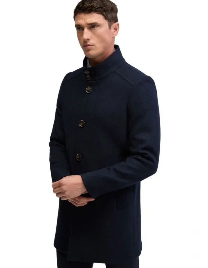 Oxford Dunbar Wool Rich Overcoat in Navy