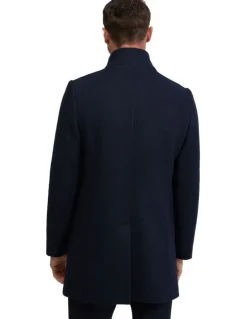 Oxford Dunbar Wool Rich Overcoat in Navy