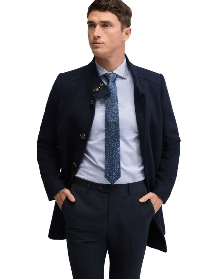 Oxford Dunbar Wool Rich Overcoat in Navy