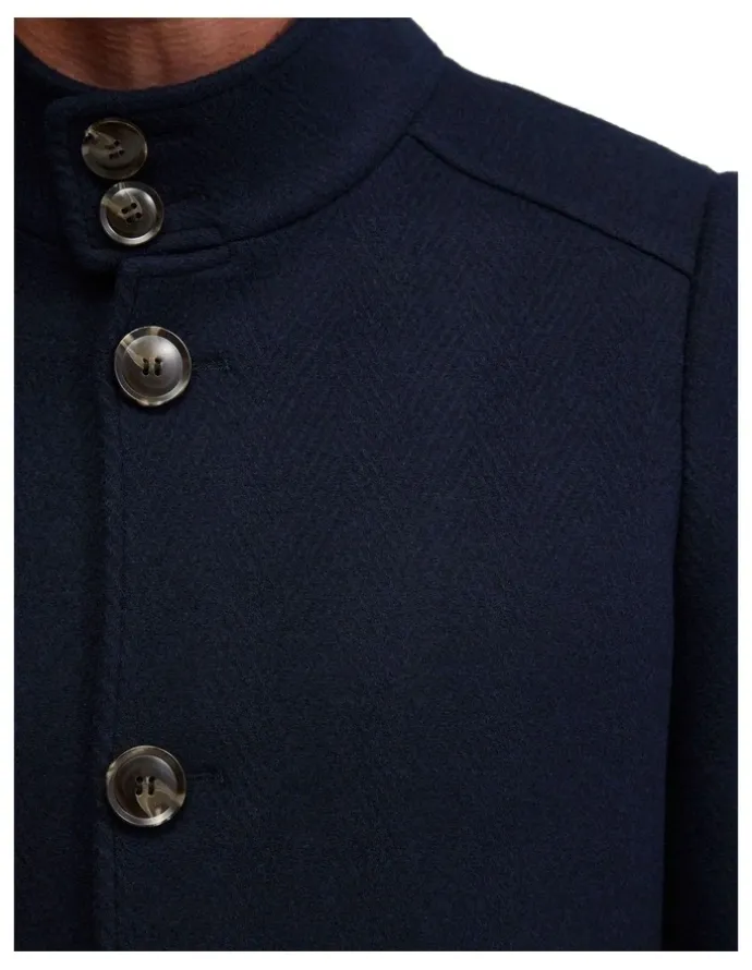 Oxford Dunbar Wool Rich Overcoat in Navy