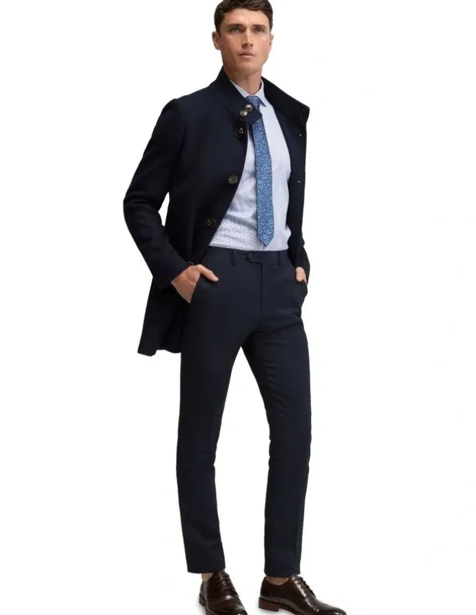 Oxford Dunbar Wool Rich Overcoat in Navy